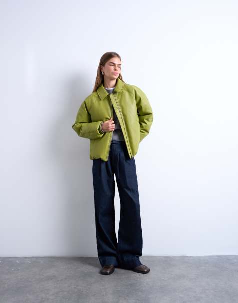 Topshop - Piumino imbottito verde salvia in pelle sintetica - view 1