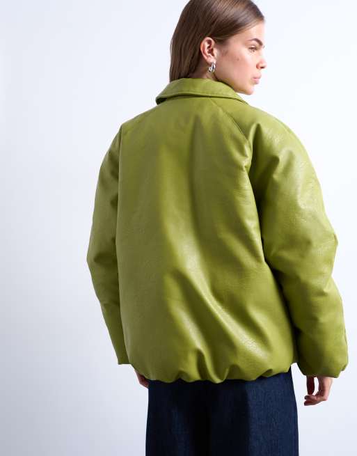 Topshop - Piumino imbottito verde salvia in pelle sintetica, 3 di 4