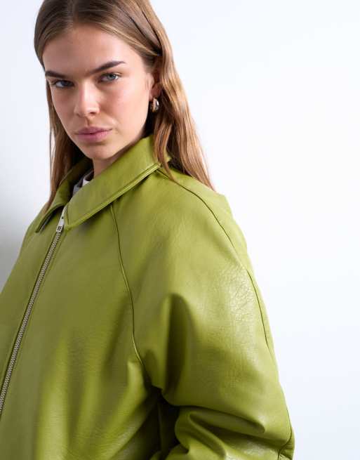 Topshop - Piumino imbottito verde salvia in pelle sintetica, 4 di 4