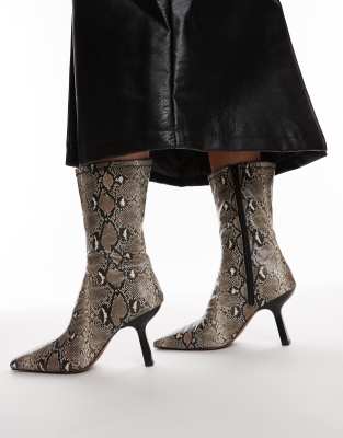 Topshop - Piya - Ankle-Boots mit Schlangenmuster und hohem Absatz-Bunt