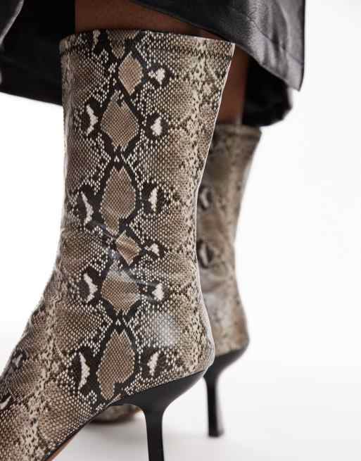 Topshop – Piya – Ormskinnsmönstrade ankelboots med hög klack, 3 av 4