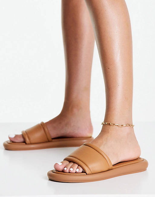 Topshop Piza leather padded mule sandal in camel