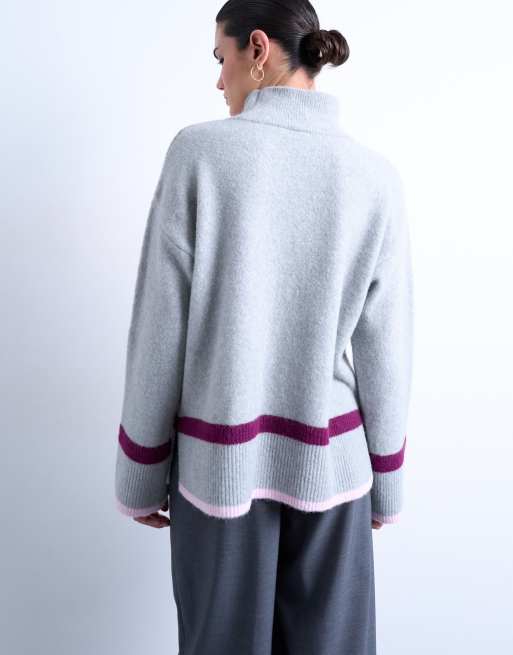 Topshop placement stripe jumper in grey, 2 of 4