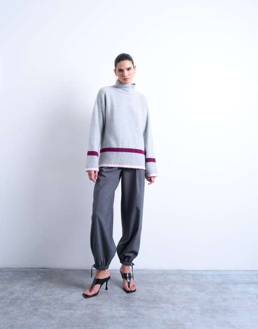 Topshop placement stripe jumper in grey, 3 of 4