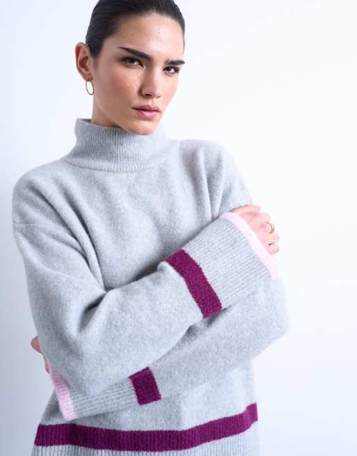 Topshop placement stripe jumper in grey, 4 of 4