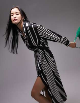 Topshop placement stripe midi shirt dress in mono - ASOS Price Checker