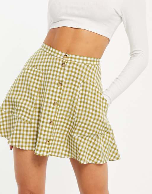 Button plaid shop skirt