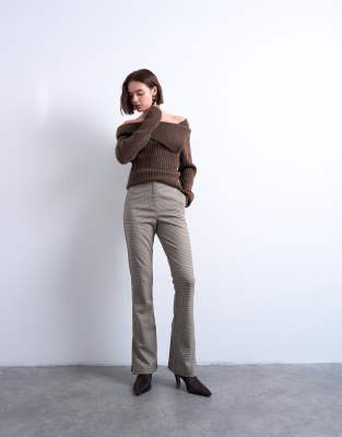 Topshop Plaid High Waisted Tailored Pants In Brown