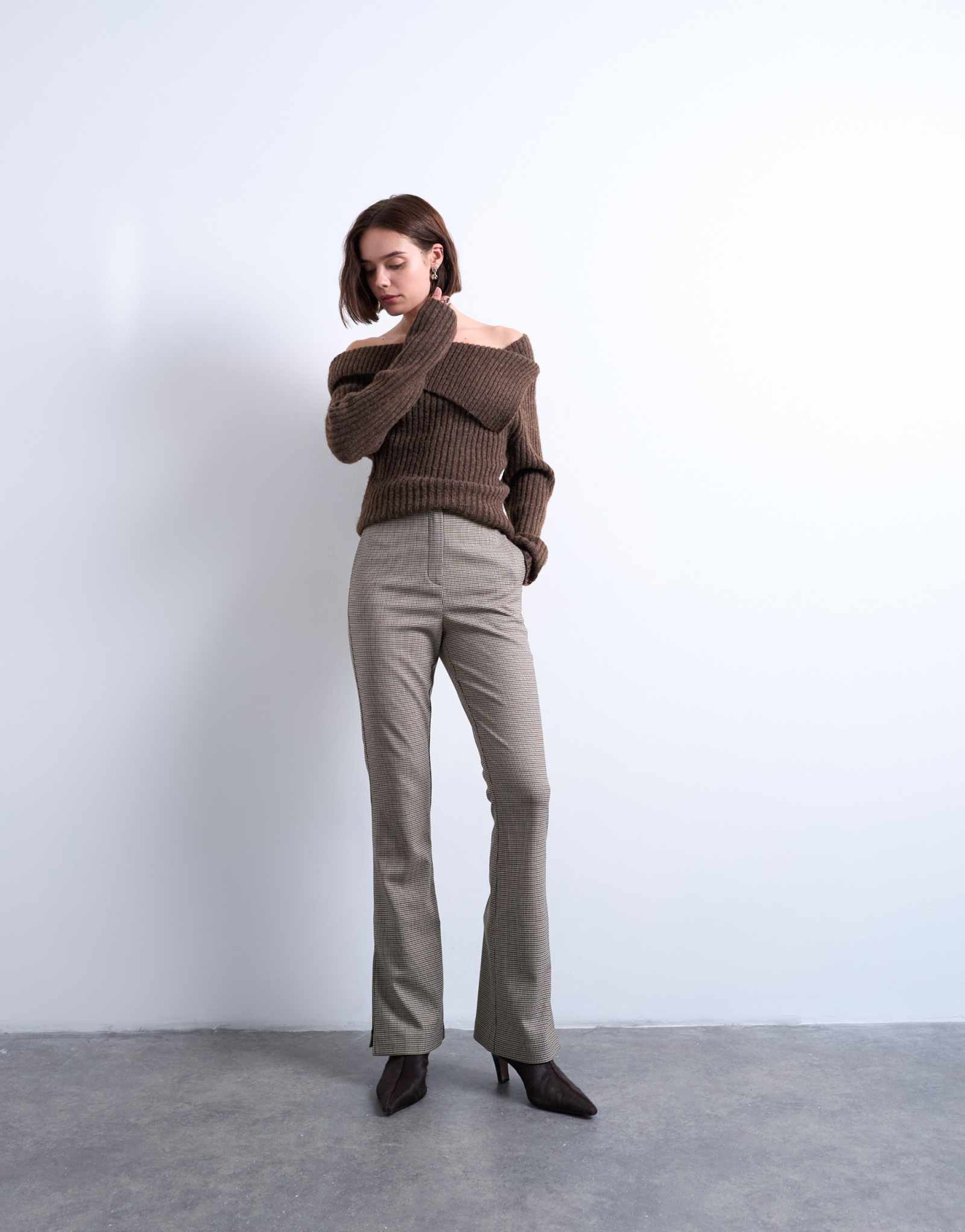 Коричневые брюки в клетку с завышенной талией от Topshop - часть комплекта