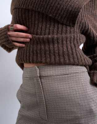 Topshop Plaid High Waisted Tailored Pants In Brown