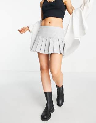 Topshop plaid pleated mini skirt in gray