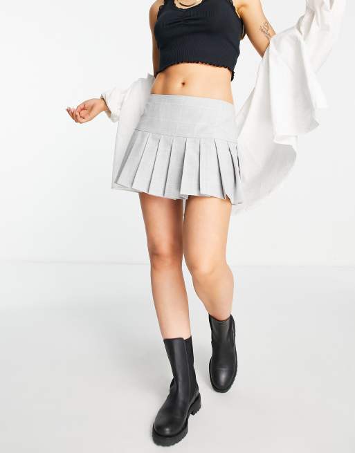 Gray plaid shop pleated mini skirt