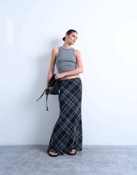 Topshop plaid print maxi skirt in black - view 1