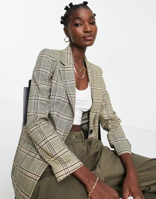 Topshop plaid suit jacket in green