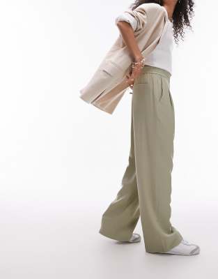 Topshop Plain Smart Sweatpants In Sage-green