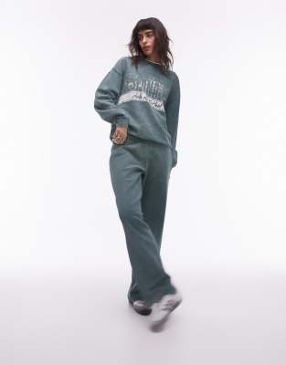 Topshop Plain Straight Leg Sweatpants In Dark Green - Part Of A Set