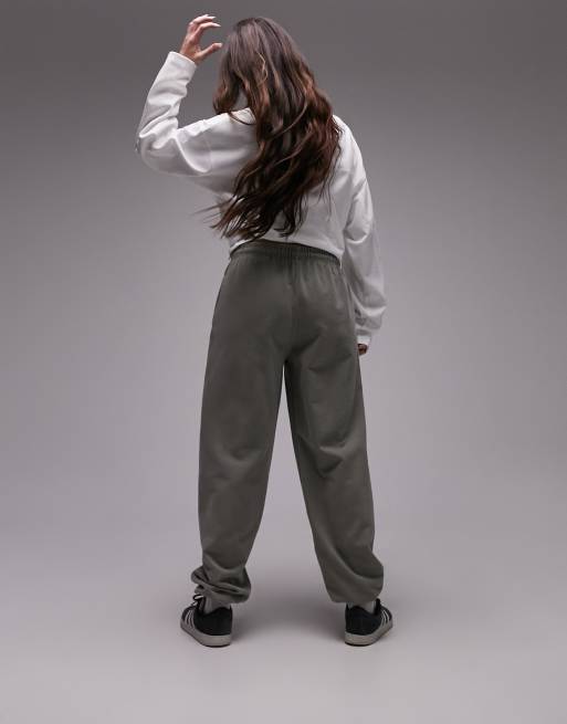 Topshop plain vintage wash oversized cuff jogger in khaki ASOS