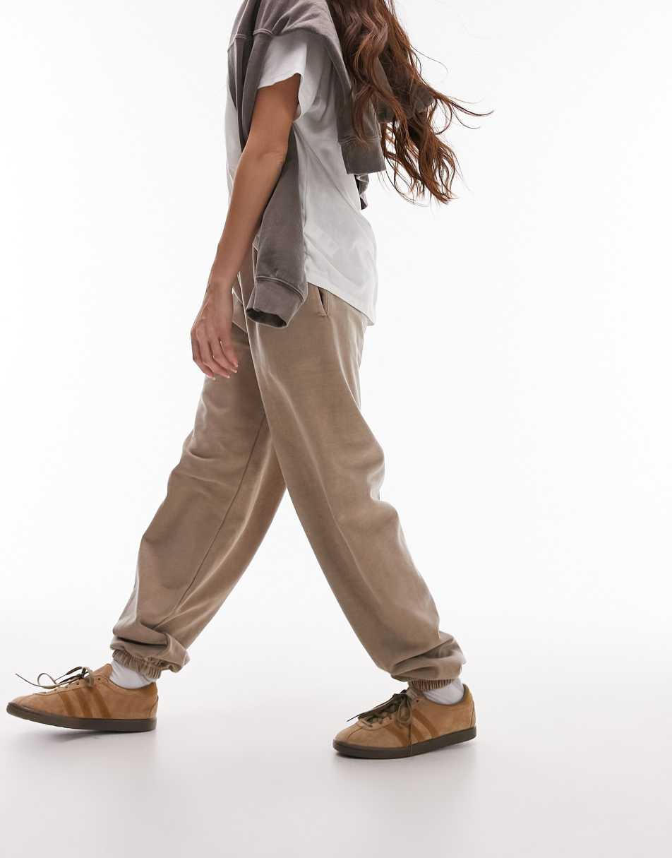 Topshop plain vintage wash oversized cuff jogger in taupe