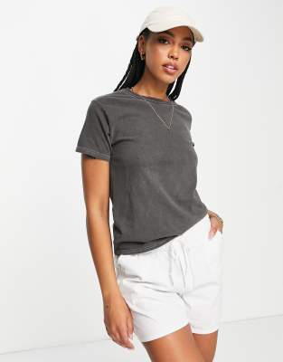 Topshop plain washed tee in black