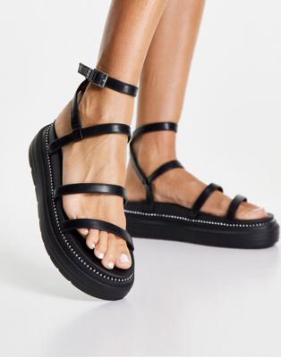 Topshop Planet ankle wrap sandals in black