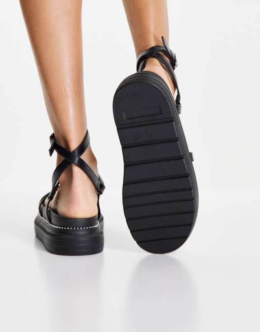 black wrap ankle sandals