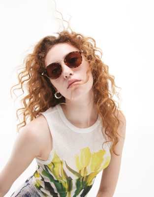 Topshop plastic round sunglasses in tort