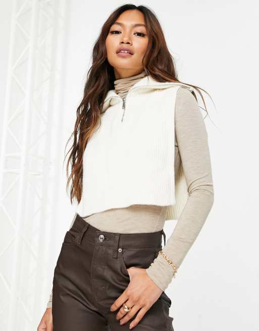 Topshop - Plastron en maille à fermeture éclair - Crème