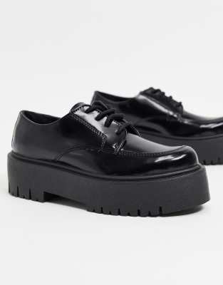 black chunky platform loafers