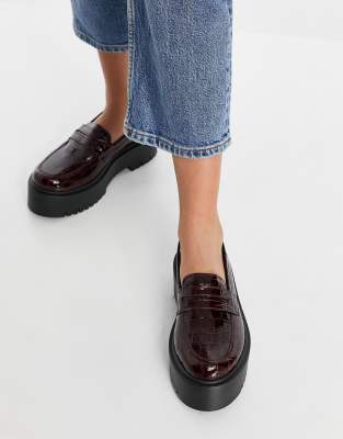 burgundy platform loafers