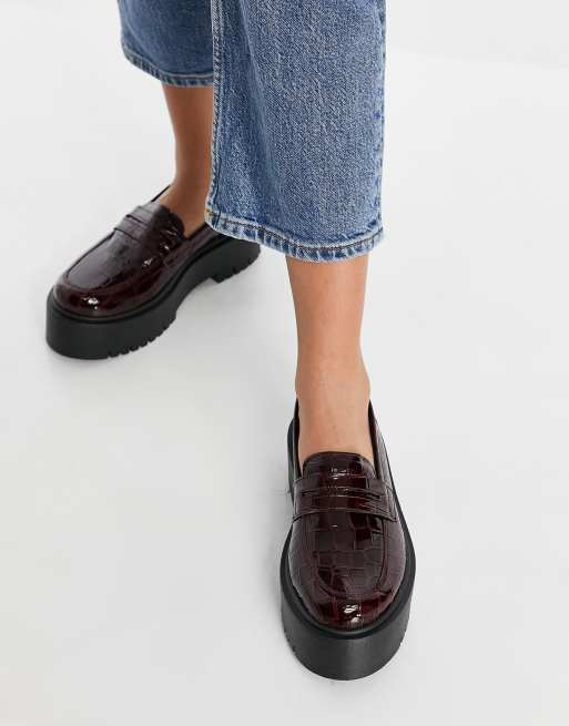 Topshop platform loafers in burgundy |