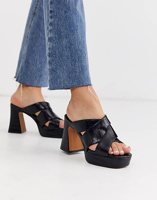 Topshop platform mules with cross front in black | ASOS