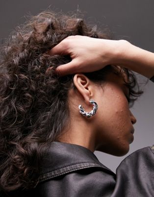 Topshop platinum plated chunky twist hoop earrings