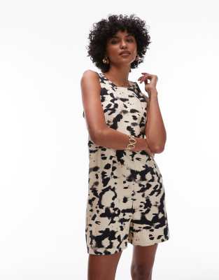 Topshop - Playsuit mit schwarz-weißem, abstraktem Animal-Print-Bunt
