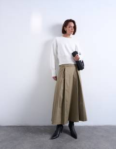 Pleat front midi skirt in stone