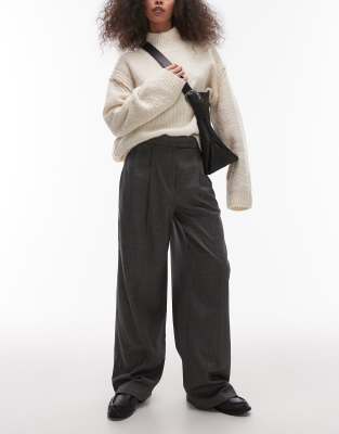 pleat front tailored wide leg pants in charcoal - part of a set-Gray