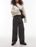 [Topshop] Topshop pleat front tailored wide leg pants in charcoal-Grey 12 charcoal