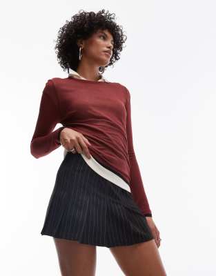 Topshop pleat mini skirt in mono stripe-Multi