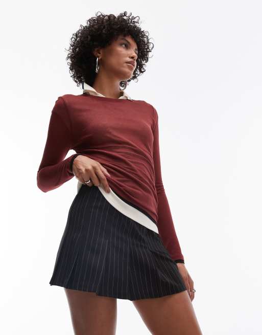 Topshop pleat mini skirt in mono stripe