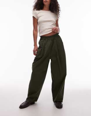 Topshop Pleated Balloon Sweatpants With Elastic Waist In Green