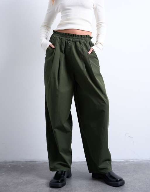 Topshop pleated balloon sweatpants with elastic waist in green