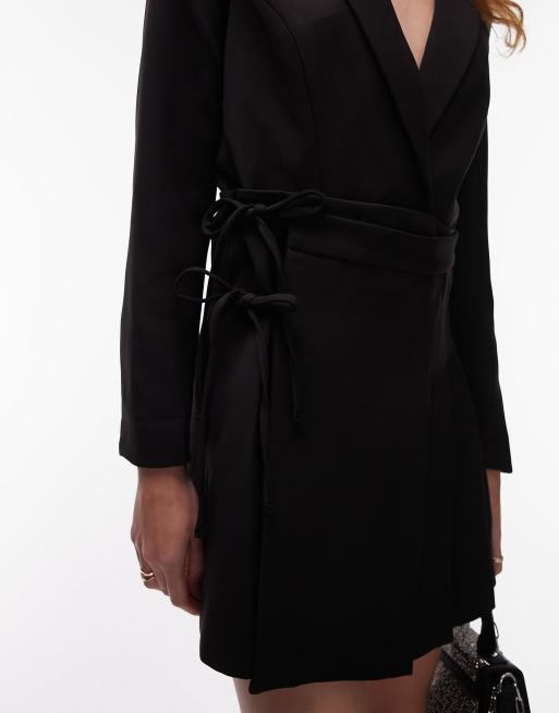 topshop pleated blazer dress in black Tie Side Detail Tailored Pleated Mini Blazer Dress In Black Woven | EGO US