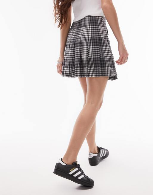 Topshop pleated check mini skirt in mono check