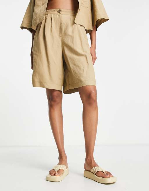 Topshop vintage wash raw hem sweat shorts in khaki - part of a set