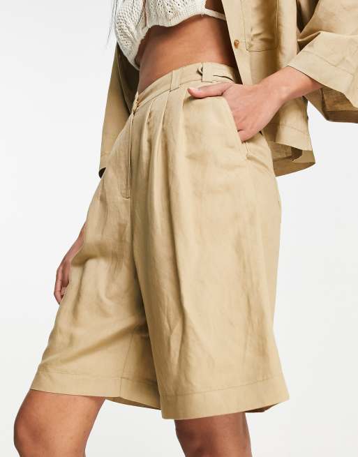 Topshop vintage wash raw hem sweat shorts in khaki - part of a set