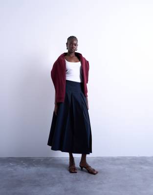 Topshop Pleated Midi Skirt In Multi
