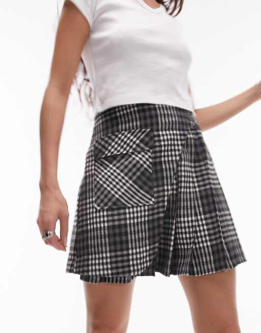 Topshop pleated mini skirt in mono check ASOS