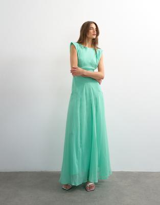 Topshop pleated open back maxi dress in green | ASOS