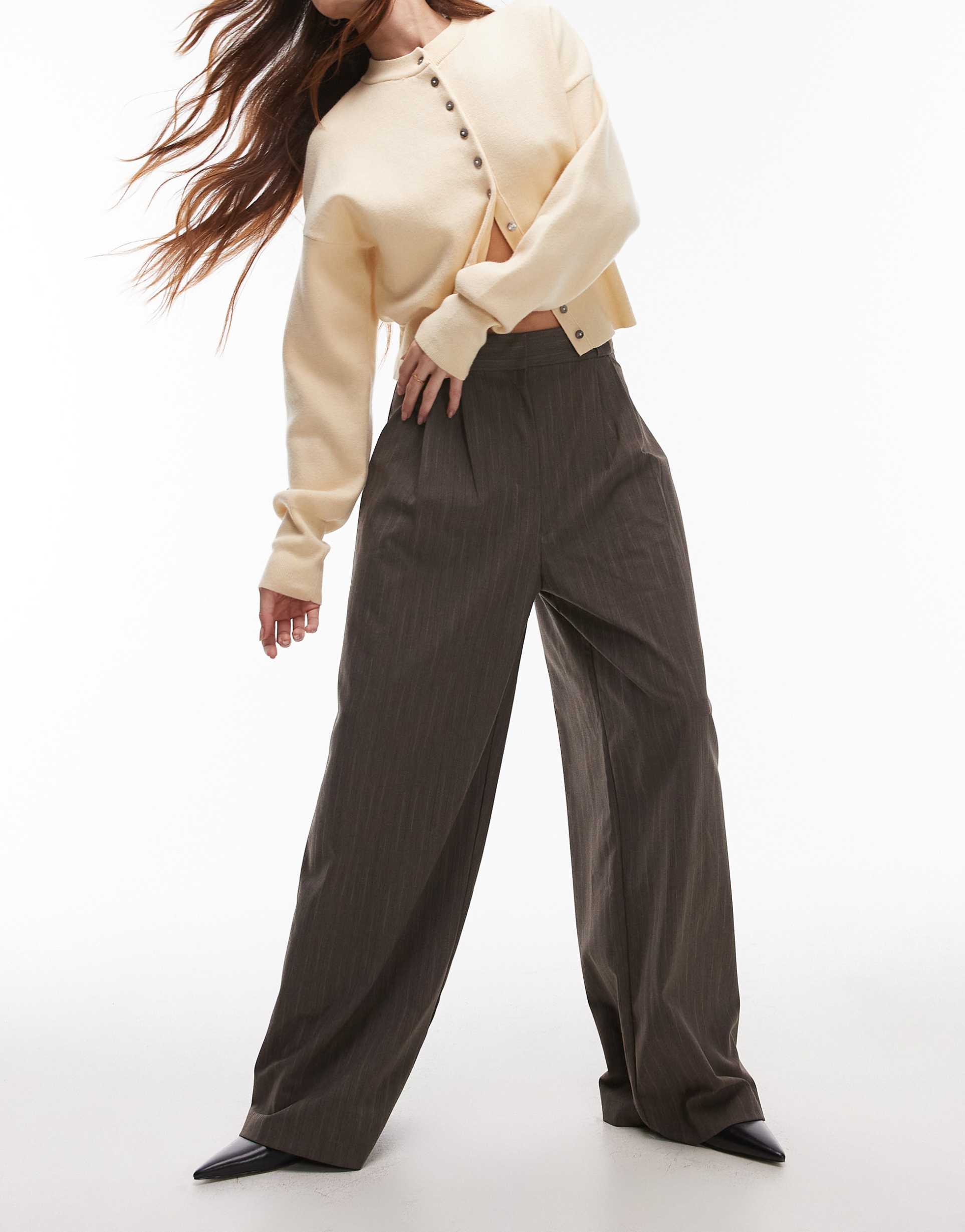 topshop pleated pants in brown
