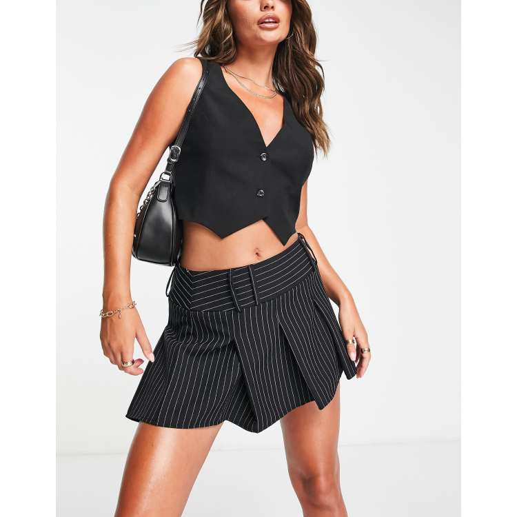 Topshop pleated pinstripe micro mini skirt in black | ASOS