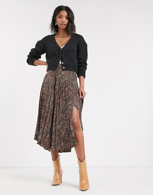 Topshop pleated skirt in leopard print